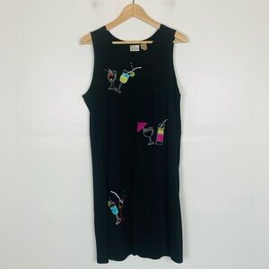 Kim Rogers Artsy Embroidered Mini Dress Size L Black Bleach Cruise Minimalist